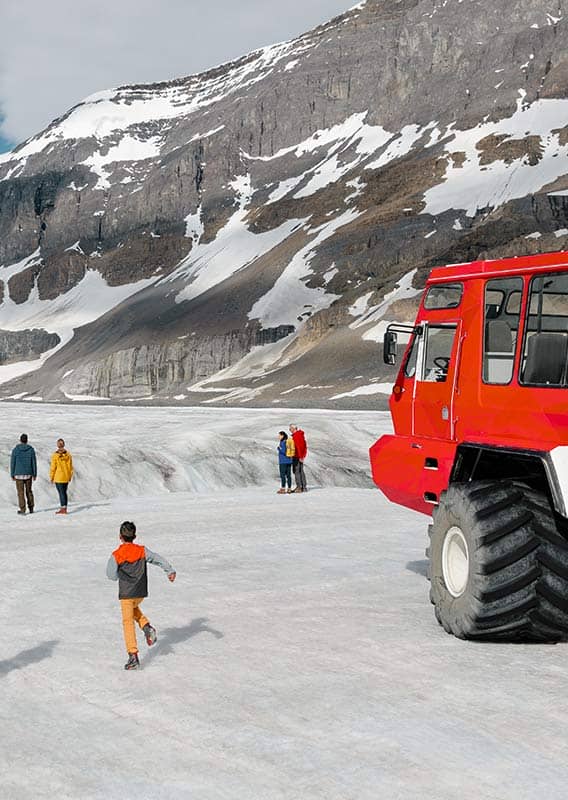 Columbia Icefield Skywalk viewed from below in Jasper National Park