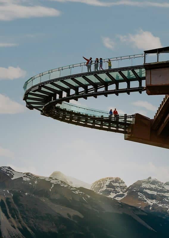 Columbia Icefield Skywalk viewed from below in Jasper National Park