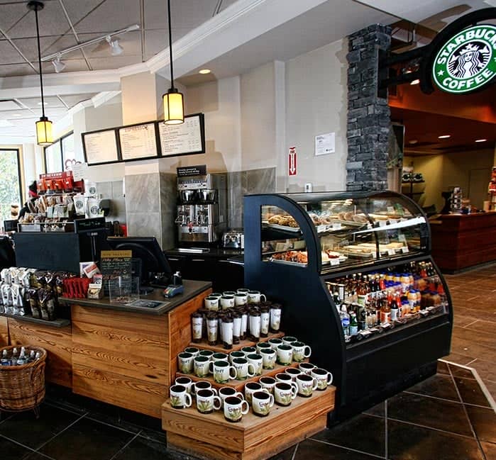 Starbucks in the interior of the Banff Gondola base.