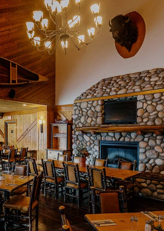 Tables set out for dining at a restaurant