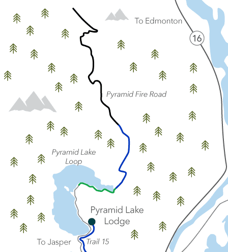 Map showing the location of winter trails near Pyramid Lake Lodge, Jasper.