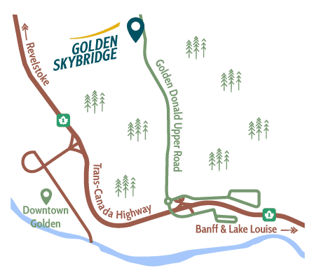 Map showing location of Golden Skybridge on Golden Donald Upper Road.